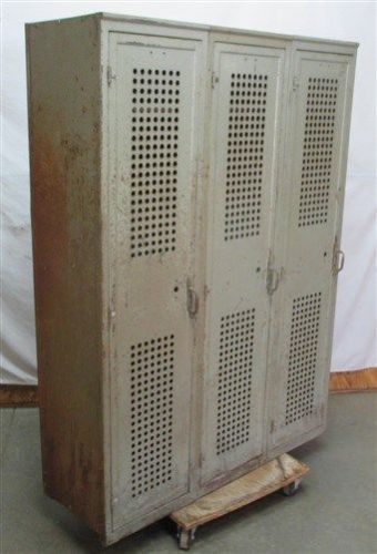Lyon 3 door old metal gym locker room school business industrial age cabinet for sale