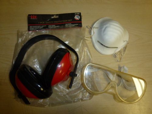 NOS! SAFETY GOGGLES, 5 DUST MASKS, EAR MUFFS, PROTECTION SET #91408