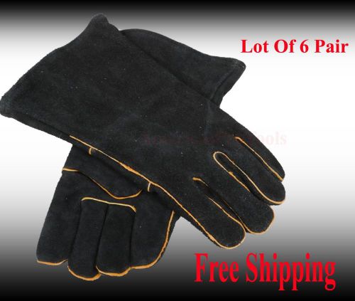 Black Cotton Lined Cowhide Welding Glove  14&#034; Cuff Lot Of 6 Pair