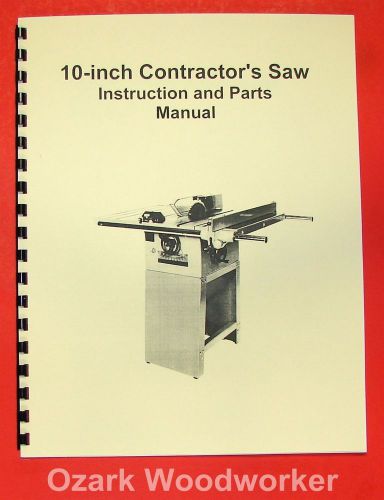 JET/Asian JTS-10 10&#034; Contractor Table Saw Operator&#039;s &amp; Parts Manual 0381