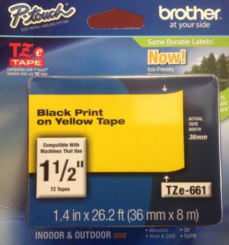 Genuine Brother Tze661 Tze-661 1 1/2&#034;x26.2ft Blk Print Yellow Tape