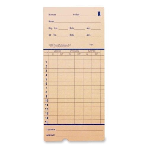 Pyramid Time Card for 2600 Time Recorders - 7.43&#034;x3.37&#034;Form Size - 100/Pk