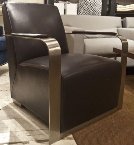 Bellini Modern Ariana Brown Italian Leather Stainless Steel Accent Chair