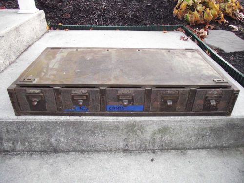 Vintage 5 Drawer Green Metal Storage Bin Tool Cabinet Industrial Box