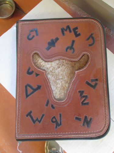Handmade leather covered notebook USA inlaid cowhide brands western
