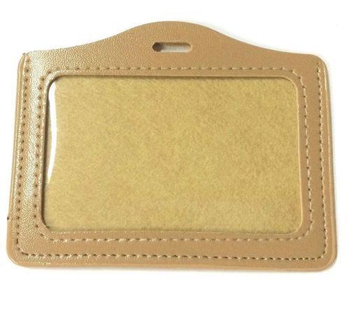 NEW LIGHT BROWN BUSINESS ID CARD HOLDER CLEAR PLASTIC POUCH CASE PU LEATHER