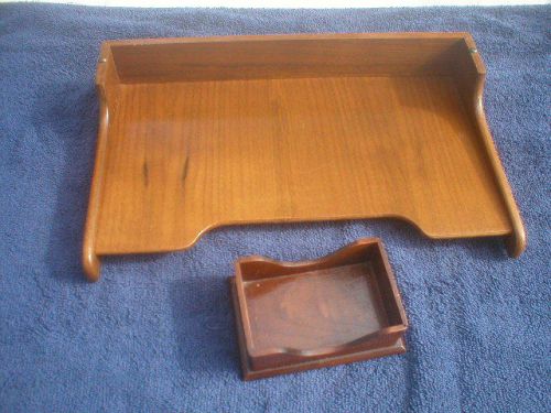 vintage nucraft wood desk top organizer legal size paper file tray + bonus small