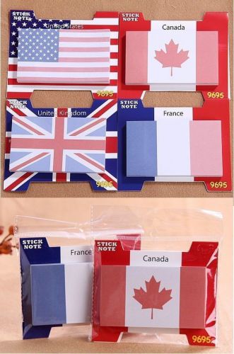 US Canada UK France Flag Stick Note 40 Sheets per Pad  4&#034; X 2.4&#034;  K3010