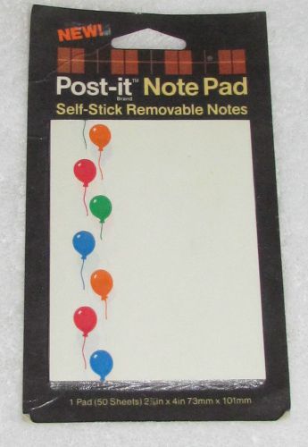 NEW! VINTAGE 1985 MULTI-COLORED BALLOONS POST-IT NOTES PAD 50 SHEETS 2-7/8&#034; X 4&#034;