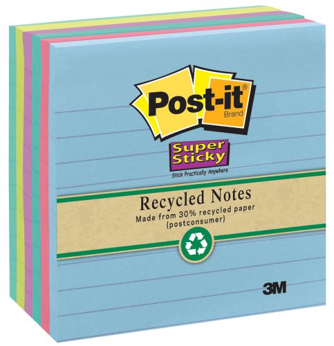 3M Assorted Neon Lined Post-it Super Sticky Recycled Note
