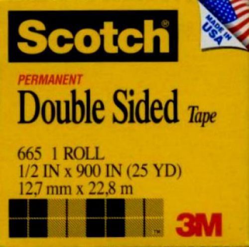 24  ROLLS SCOTCH TAPE Item #665 Double Sided 1/2 inch Permanent