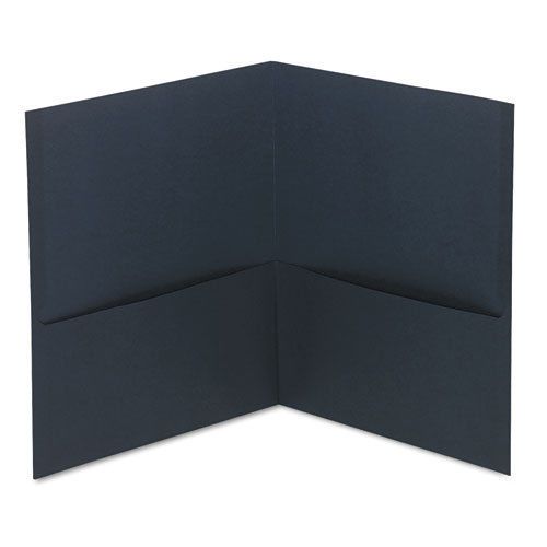 Two-pocket portfolio, embossed leather grain paper, dark blue, 25/box for sale
