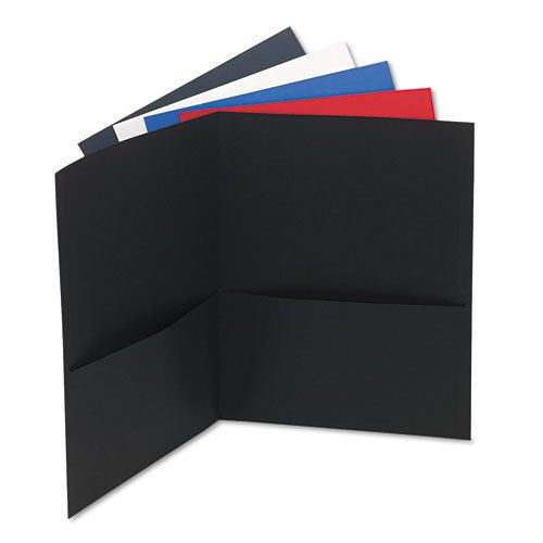 Two-pocket portfolio, embossed leather grain paper, assorted colors, 25/box for sale