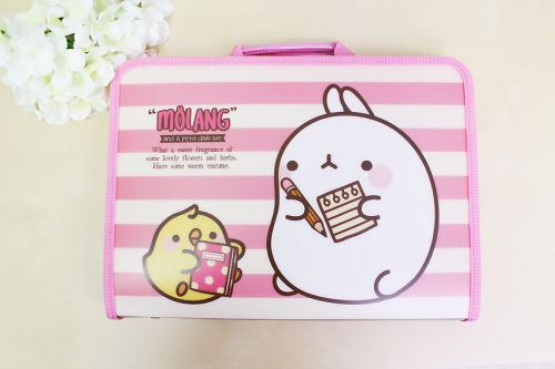 Molang cute school office Stationery Zipper File Case - Pink line
