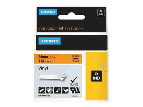 DYMO Rhino Coloured Vinyl - Permanent adhesive vinyl tape - black on ora 1805427