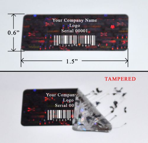 2,000 black hologram security warranty label stickers seal 1.5&#034;x.6&#034; custom print for sale