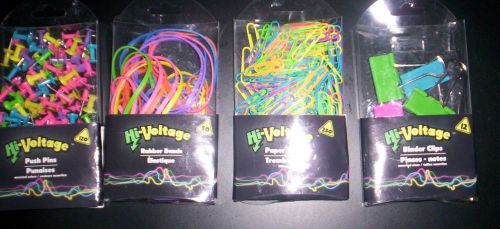 Neon colors-push pins/paper clips/binder clips/rubber bands~total of 4 items for sale