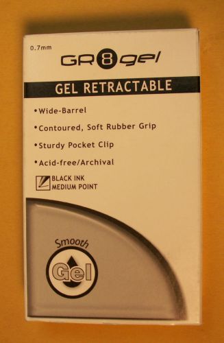 ZEBRA GR8Gel GEL Retractable Ball Pens Medium 0.7 mm Point BLACK Box of 12