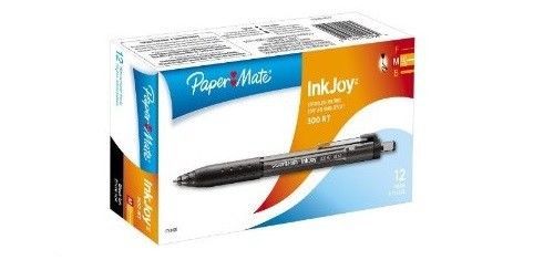 12 Pack PaperMate InkJoy 300 RT Black Ink Pens, Medium Point, Effortless Writing