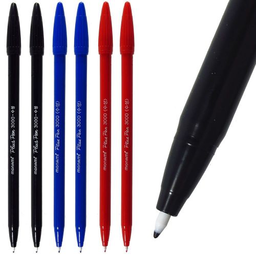 12 MonAmi Plus Pen 3000 Fine Sign Pen Mix ( 4 Black + 4 Blue + 4 Red ) 12pcs
