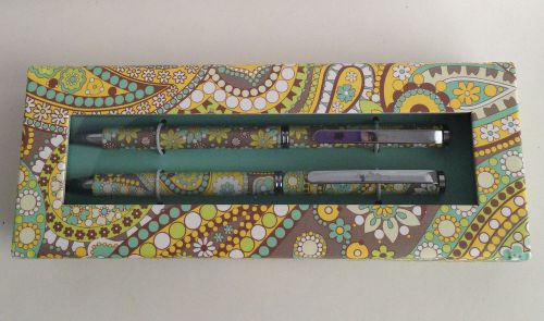 Vera Bradley Pen and Pencil Set in Retired &#034;Lemon Parfait&#034;  New in Box