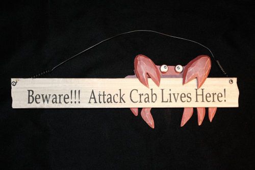(2)pcs,BEWARE,ATTACK CRAB,FUNNY SIGN,HOME OFFICE DECOR,FUNNY HOME OFFICE SIGN