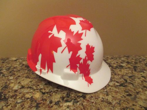 MSA V-Gard White Hard Hat with Red Canada Maple Leaf Design ANSI CSA