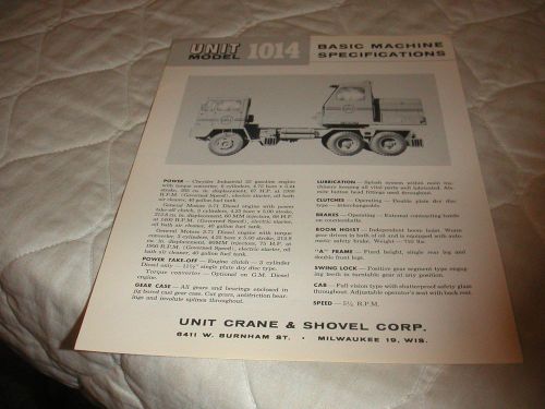 1960 UNIT MODEL 1014 BASIC TRUCK CRANE SALES BROCHURE