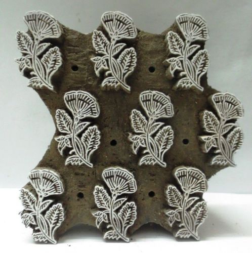 INDIAN WOODEN HAND CARVED TEXTILE PRINT FABRIC BLOCK STAMP FINE FLOWER CARVING