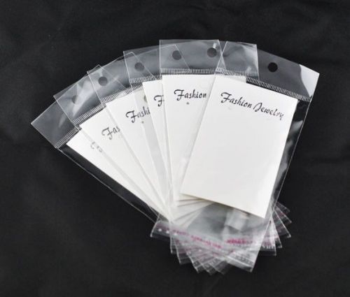 100 White Earring Display Cards W/Self Adhesive Bags Free Ship USA Seller #1097