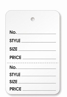 white 2 part Merchandise Garment Sale Price Tags Unstrung 1-3/4x2-7/8 100/box