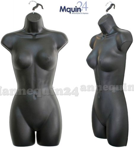 1 Female Dress Mannequin Body Form (Hard Plastic / BLACK) with Hook for Hanging