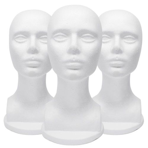 3pc fashion styrofoam mannequin wig display white foam head w/ mounting hole for sale