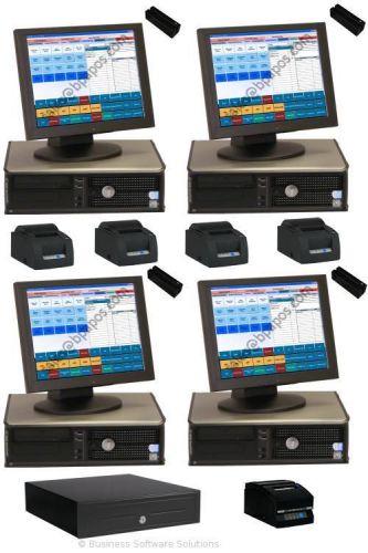 NEW 4 Stn Delivery Touchscreen POS System W CREDIT CARD SOFTWARE &amp; PRINTERS