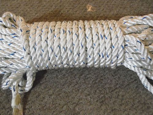New 100 feet of 1/2&#034; inch nylon white rope with blue tracer (high quailty) for sale