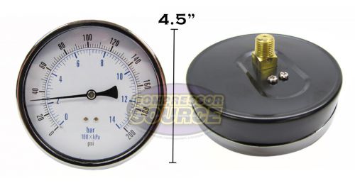 Quality compressed air pressure gauge 200 psi 1/4&#034; mnpt back mount mnt 4.5&#034; face for sale