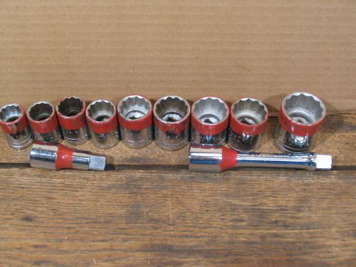 Set 9 PROTO Sockets 1/2&#034; drive/12 point. and 2 extensions 2-1/2&#034; + 5&#034;