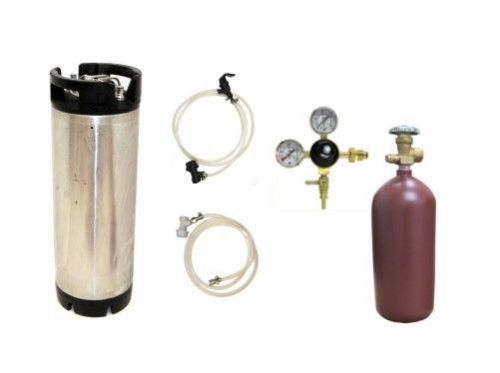 Beer Mix Keg Kit -Used 5 Gallon Ball Lock Keg 20cuft Nitrogen Tank &amp; Regulator