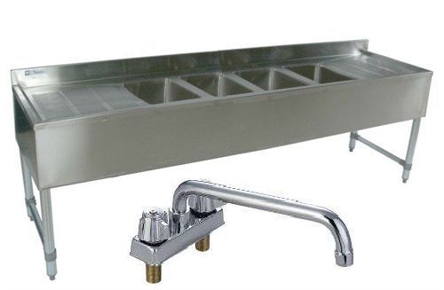 New Stainless Steel 72&#034; Under Bar Sink 4 Compartment with Two Drainboards