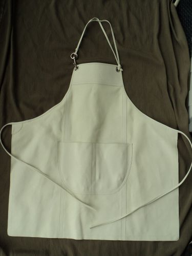 Fancy &#034;coach&#034; leather kitchen cooking apron silver tone hardware lobster clasp for sale