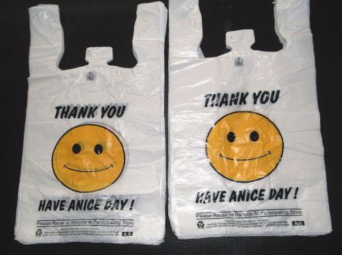 PLASTIC SHOPPING BAGS,T SHIRT TYPE GROCERY BAGS,HAPPY FACE WHITE 300 BIG  BAGS.