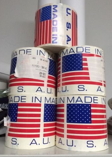 2500 Made In  U.S.A. American Flag Labels 4&#034; x 4&#034; / 5 Rolls Of 500 Labels