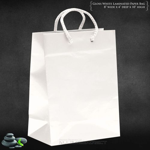 100 pcs white gloss paper bag retail bag gift bag jewerley bag 8&#034;x4&#034;x10&#034; for sale