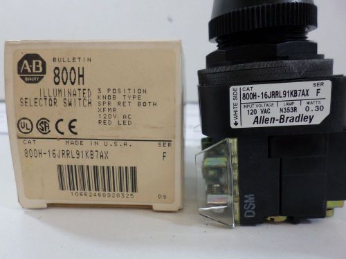 New Allen Bradley 800H-16JRRL91KB7AX  Red Illuminated selector switch 800H 3 pos