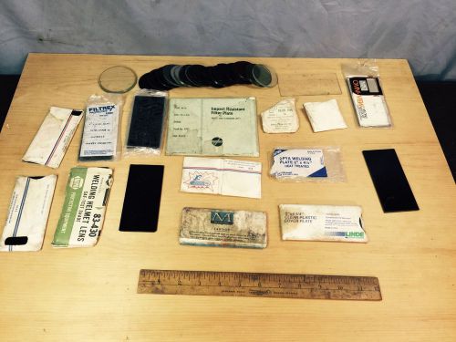 Vintage lot of 50+ welding helmet plates/lens/shades 2&#034; x 4 1/8&#034; green clear for sale
