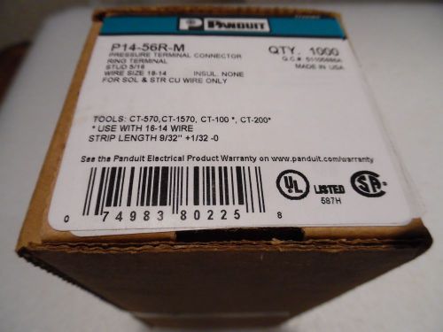 Panduit p14-56r-m ring terminal connector 18 – 14 awg 5/16&#034; stud size nib 1000 for sale