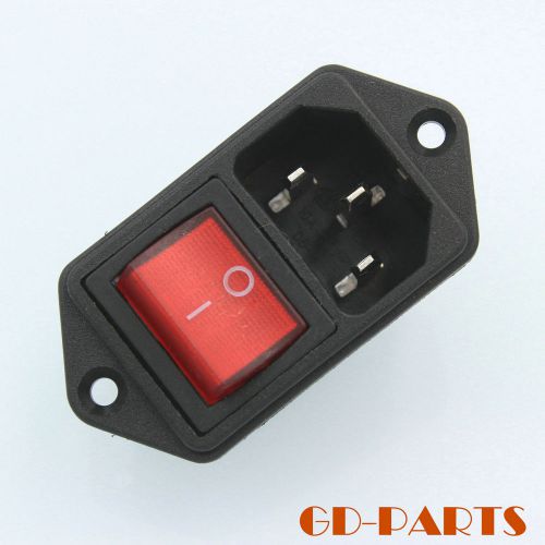 1*IEC320 AC Power Socket Receptacle Connector Inlet with Red Light Rocker Switch