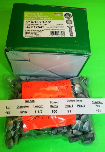 5/16&#034;-18 x 1 1/2&#034; Hot Dipped Galvanized Carriage Bolts, 191 Pcs.