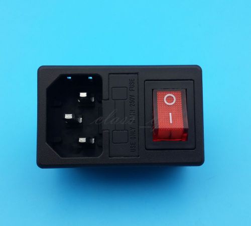 10Pcs IEC320 C14 AC 250V/10A Power Socket With Red Light 3Pin Switch 1.5Type