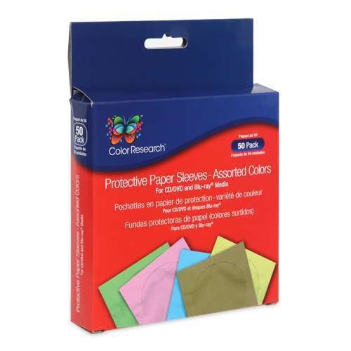Color Research Protective Paper Sleeves - 50 Pack, Assorted Colors, For CD/DVD a
